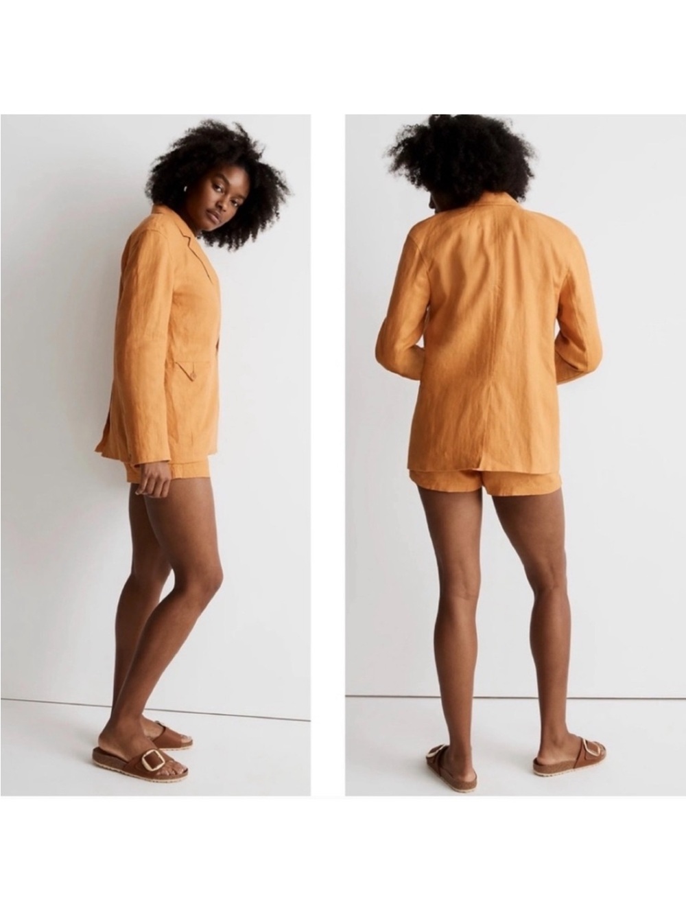 Madewell Marigold Orange Double Breasted Button Relaxed Fit Linen Blazer Size SM